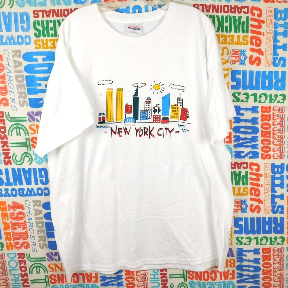 Vintage 90s NYC Twin Towers New York City Skyline T Shirt Hanes XL Graphic